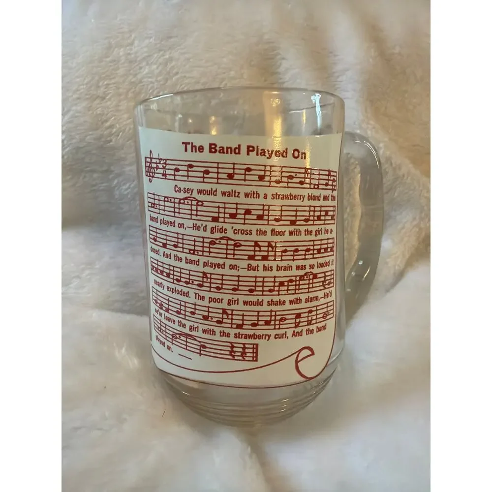 VTG Hazel Atlas The Band Played On Song Lyrics Glass Mug Dancing Couple Red 5